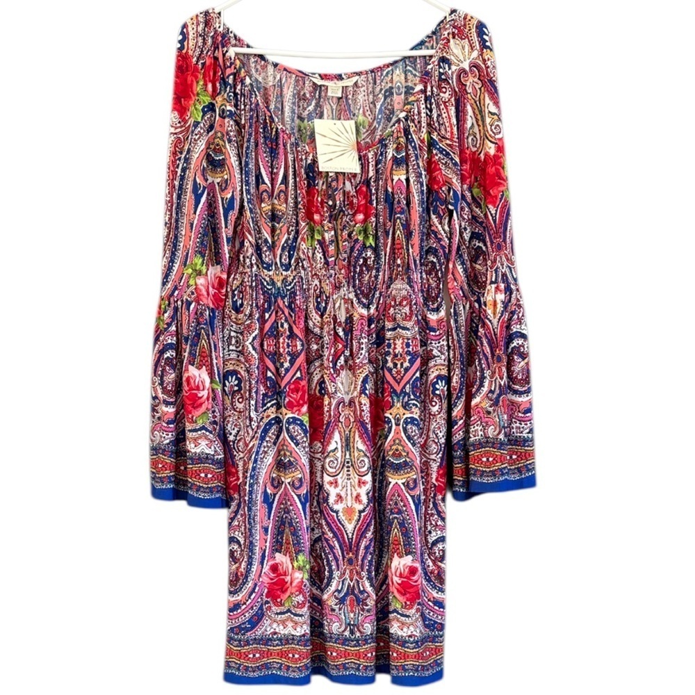 NWT Boston Proper Paisley Floral Bell Sleeve Peasant Dress Size 8